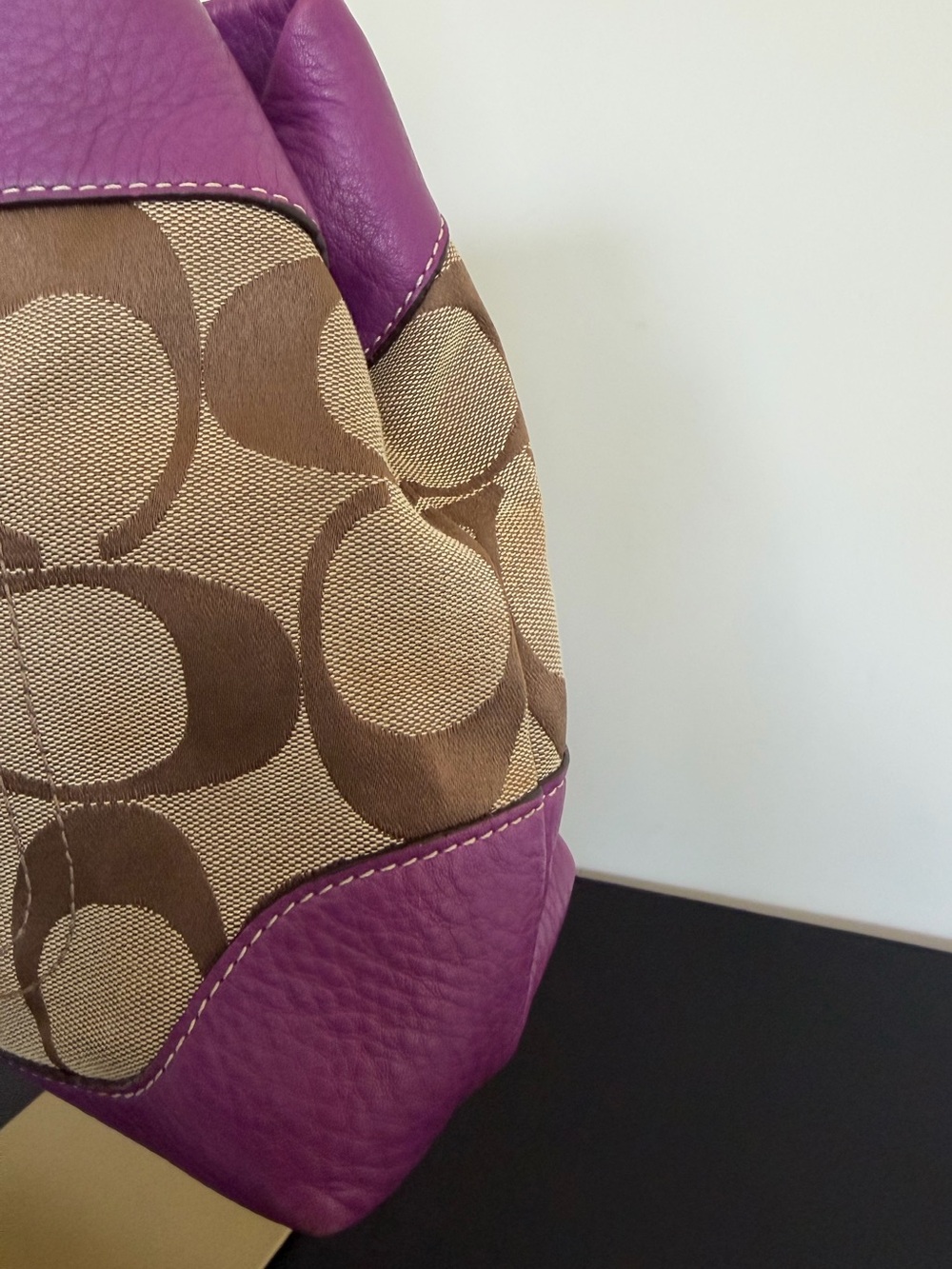Coach Penelope Signature Shopper 14422 Khaki Berry Shoulder Tote - Picture 5 of 16